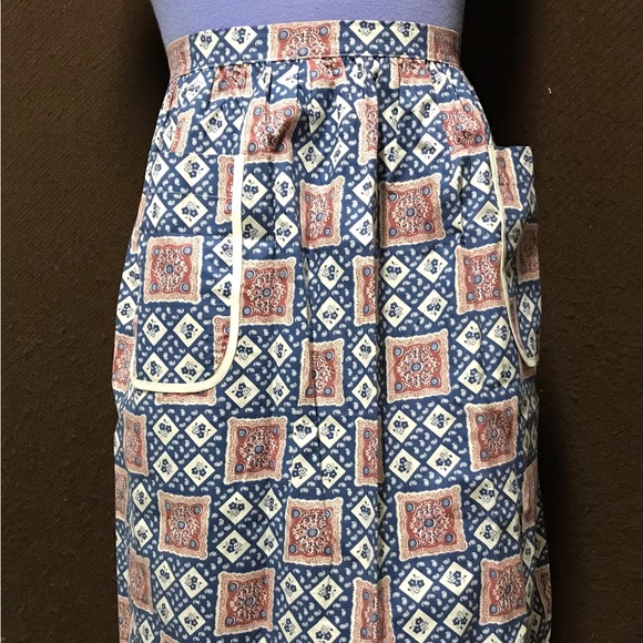 Paisley Cotton Half Apron Pockets Waist Tie Country Calico Print - Picture 3 of 3